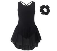Vestido de Ballet Dos Piezas para niñas, sin Mangas, tutú y Tirantes Traseros, diseño Corto Delante y Largo detrás, Diadema Lila incluida, Danza y espectáculos, Tallas 3-8.