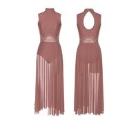 Vestido de Ballet Lírico para Mujer Vestidos de leotardo de danza lírica contemporánea sin mangas for mujer, falda de malla transparente con abertura alta, Bodi for gimnasia y Ballet, Ropa de baile(Co