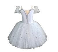 Vestido de Ballet para niñas, con Lentejuelas Brillantes tutú Bailarina, Vestido de Malla sin Mangas Malla Gimnasia Patinaje artístico sobre Hielo Atuendo de competición de Baile,Blanca,160