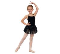 Vestido de ballet para niñas de color liso con tirantes y lentejuelas brillantes de seda de malla, ideal para entrenamiento de danza entre cuatro años, Negro , 6-7 años