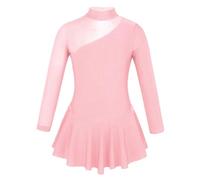 Vestido de Ballet para niñas Vestido de Gimnasia Ballet Manga Larga for niñas, Vestido Patinaje sobre Hielo, Leotardo con Empalme Tul Diamantes imitación, Ropa Baile salón(Pearl Pink,8)