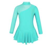 Vestido de Ballet para niñas Vestido de Gimnasia Ballet Manga Larga for niñas, Vestido Patinaje sobre Hielo, Leotardo con Empalme Tul Diamantes imitación, Ropa Baile salón(Mint Green,8)