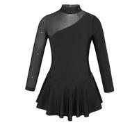 Vestido de Ballet para niñas Vestido de Gimnasia Ballet Manga Larga for niñas, Vestido Patinaje sobre Hielo, Leotardo con Empalme Tul Diamantes imitación, Ropa Baile salón(Black,8)