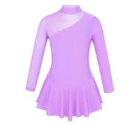 Vestido de Ballet para niñas Vestido de Gimnasia Ballet Manga Larga for niñas, Vestido Patinaje sobre Hielo, Leotardo con Empalme Tul Diamantes imitación, Ropa Baile salón(Light Purple,8)