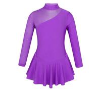 Vestido de Ballet para niñas Vestido de Gimnasia Ballet Manga Larga for niñas, Vestido Patinaje sobre Hielo, Leotardo con Empalme Tul Diamantes imitación, Ropa Baile salón(Purple,8)