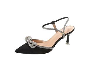 Vestido de banquete para adultos, zapatos de tacón alto blanco, zapatos de boda, sandalias Baotou huecas puntiagudas, zapatos de tacón alto para mujer, puntas de repuesto, Black, 38 EU