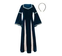 Vestido de bávaro tirolés para niñas, vestido medieval de princesa renacentista, ropa tradicional alemana, azul marino, 8-10 años