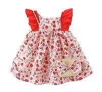 Vestido de bebé Conjunto de bolsa de vacaciones sin mangas flores vestidos para niños pequeños vestidos princesa playa volantes niñas vestidos, rojo, 2-3 años