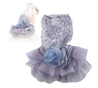 Vestido de boda para perros, falda de burbujas de princesa con gasa Hemline | Ropa pequeña para mascotas para fiestas, fotos, reuniones, oro y gris, XS a XL (gris)