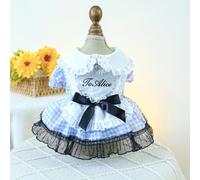 Vestido de cachorro princesa de cuento de hadas a cuadros azul y blanco