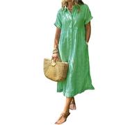 Vestido de camisa con solapa a rayas y botones con bolsillos funcionales, vestido de camisa maxi de ajuste suelto de verano (Verde, M)
