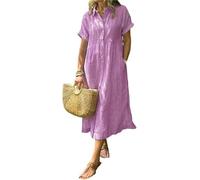 Vestido de camisa con solapa a rayas y botones con bolsillos funcionales, vestido de camisa maxi de verano con ajuste suelto (Rosa, XXL)