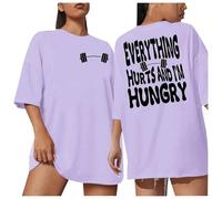 Vestido de camiseta para mujer Oversize, camiseta larga con cuello redondo y manga corta holgada, estampado de humor fitness Everything Hurts and I'm Hungry Dos, diseño de mancuernas delanteras, corte