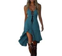 Vestido de camisola informal para mujer, estilo retro, estilo occidental, Azul-A, XL