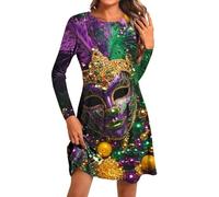 Vestido de carnaval para mujer, estampado colorido, vestido de cóctel, cuello redondo, disfraz de carnaval divertido, parte superior, vestido Audrey Hepburn de terciopelo, O negro., L