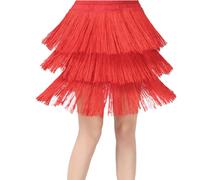 Vestido de cartera para niña de manga corta falda de baile con flecos para niños niñas, ropa de baile con flecos superpuestos para salón de baile latino jersey trenzado chaleco niña, rojo, 4-5 Años