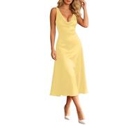 Vestido de ceremonia de mujer con curvas de satén en V elegante femenino | Vestido de ceremonia de noche largo sin espalda sin mangas para invitada boda fiesta gala cóctel