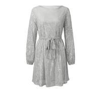 Vestido de cóctel con lentejuelas, vestido de noche a la moda para ocasiones festivas, gris, 3XL