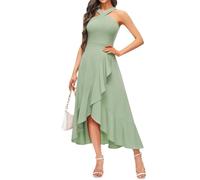 Vestido de cóctel Formal para Mujer, Vestido Largo para invitada de Boda con Volantes en el bajo, Noche sin Mangas, Verde, Talla pequeña