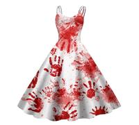 Vestido de Cóctel Mujer Slim Fit Sangriento Blood A-Line Pin-up Retro | Vestir Halloween Salpicaduras De Sangre Rockabilly Trapeza Vestir Boda Fiesta Ceremonia Estilo aterrador Clásico Chic