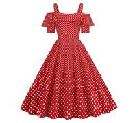 Vestido de cóctel para mujer, camisa retro años 40 50 60 para mujer Swing Vestido Swing Rockabilly A-Line Vestido Chic Y Elegante Fiesta Fiesta Sexy Baile Vestido Fiesta Desnudo Vestido, rojo, L