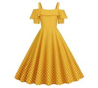 Vestido de cóctel para mujer, camisa retro años 40 50 60 para mujer Swing Vestido Swing Rockabilly A-Line Vestido Chic Y Elegante Fiesta Fiesta Sexy Baile Vestido Fiesta Desnudo Vestido, amarillo, S