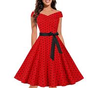 Vestido de cóctel para mujer, corto, elegante, vintage de los años 50, largo hasta la rodilla, vestido de baile, sexy, hombros descubiertos, vestido de fiesta, cuello en V, lunares, vestido de