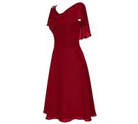Vestido de cóctel para mujer, elegante, cuello redondo, volantes, sin mangas, hombros descubiertos, vestido corto con superposición de gasa, vestido de noche acampanado para invitados de boda, rosso