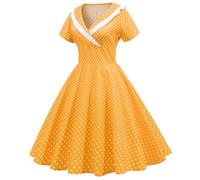 Vestido de cóctel para mujer, estilo retro de los años 50, Audrey Hepburn, falda plisada, vestido de verano, estilo rockabilly, vestido de fiesta, cuello en V, vestido midi elegante, O amarillo., M