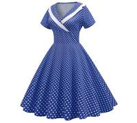 Vestido de cóctel para mujer, estilo retro de los años 50, Audrey Hepburn, falda plisada, vestido de verano, estilo rockabilly, vestido de fiesta, cuello en V, vestido midi elegante, O azul., M