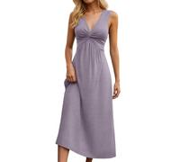 Vestido de cóctel para mujer sin mangas con cuello en V y falda plisada fluida para una elegancia sofisticada en tus noches y ocasiones especiales, Light Morado, S