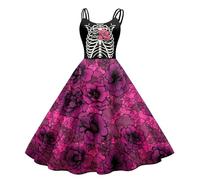 Vestido de cóctel para mujer, vestido de fiesta de cóctel, manga casquillo, estilo retro de los años 50, estilo rockabilly, chic y elegante, 3-rosa intenso, XXL