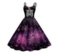 Vestido de cóctel para mujer, vestido de fiesta de cóctel, manga casquillo, estilo retro de los años 50, estilo rockabilly, chic y elegante, púrpura, S