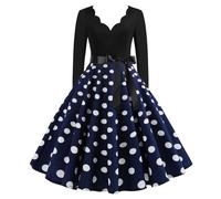 Vestido de cóctel para mujer, vestido de fiesta en V con volteo de lunares, elegante estampado de patrones, disfraces, Audrey Hepburn, vestido de manga larga, vestido de fiesta de moda, vestido de