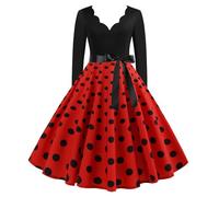 Vestido de cóctel para mujer, vestido de fiesta en V con volteo de lunares, elegante estampado de patrones, disfraces, Audrey Hepburn, vestido de manga larga, vestido de fiesta de moda, vestido de