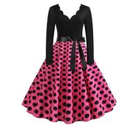 Vestido de cóctel para mujer, vestido de fiesta en V con volteo de lunares, elegante estampado de patrones, disfraces, Audrey Hepburn, vestido de manga larga, vestido de fiesta de moda, vestido de