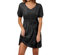 Vestido de cóctel sin mangas con cinturón, elegante vestido corto de lentejuelas para eventos nocturnos, Negro , XL