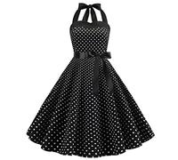 Vestido de cóctel vintage de los años 50 con lunares - Estilo rockabilly de Audrey Hepburn para mujer Talla, Negro , L
