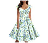 Vestido de cóctel vintage de los años 50 con manga casquillo para mujer, vestido semiformal y acampanado, para iglesia, boda, invitada de trabajo, para iglesia, negocios, casual, elegante, largo a la