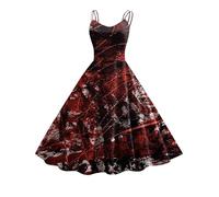 Vestido de cóctel vintage de los años 50 y 1950 para mujer, vestido de cóctel acampanado para invitadas de boda, bohemio, verano, vintage, cóctel, bohemio, elegante, manga casquillo, A-rojo ladrillo