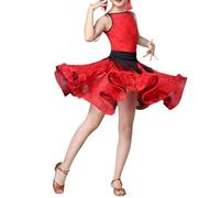Vestido De Competición De Baile Latino For Niñas, Vestido De Baile De Salón Falbala For Niños, Traje De Práctica De Actuación, For Falda De Columpio De Fiesta De Rumba Samba Cha Cha Tango ( Color : Re