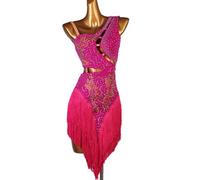 Vestido de competición de baile latino para mujer, con borlas, cha, tango, disfraz profesional de salón de baile, Rosa Roja, S