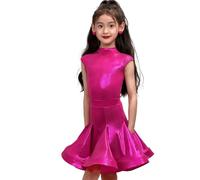 Vestido de competición de Baile Latino para niñas, Vestido Brillante, Trajes de competición de Baile Cha Rumba,Rose Red,170