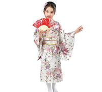 Vestido de cosplay de Helloween 2025 para niños y niñas, kimono yukata, anime, cosplay, bata de piscina, blanco, 6-7 años