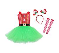 Vestido de cosplay navideño de chicas: adorable atuendo de Santa en un tema verde rojo con accesorios que incluyen banda para el cabello y calcetines cálidos | Disfraz de vacaciones para la vida diari
