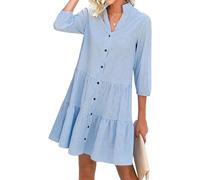 Vestido de Cuadros Vichy para Mujer, Vestido Camisero de Verano con Mangas 3/4, Informal, Cuello en V, Abotonado, Estampado Floral, Suelto y Fluido.