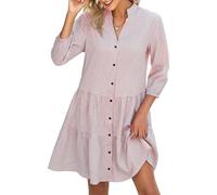 Vestido de Cuadros Vichy para Mujer, Vestido Camisero de Verano con Mangas 3/4, Informal, Cuello en V, Abotonado, Estampado Floral, Suelto y Fluido.