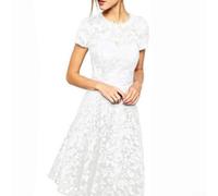 Vestido de cuello redondo a la moda para mujer con mangas cortas de encaje para vacaciones y uso diario en primavera, verano, invierno, talla S a Xxxxxxxxl(L blanco)