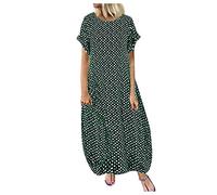 Vestido de cuello redondo, manga de lunares, estampado de lunares, corto, casual, maxi, vestido de playa para mujer, verde, M