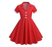Vestido de cuello redondo Vestido europeo y de manga corta Vestido vintage para niños Vestido de línea A Vestido de niña negra 152, rojo, 9-10 años
